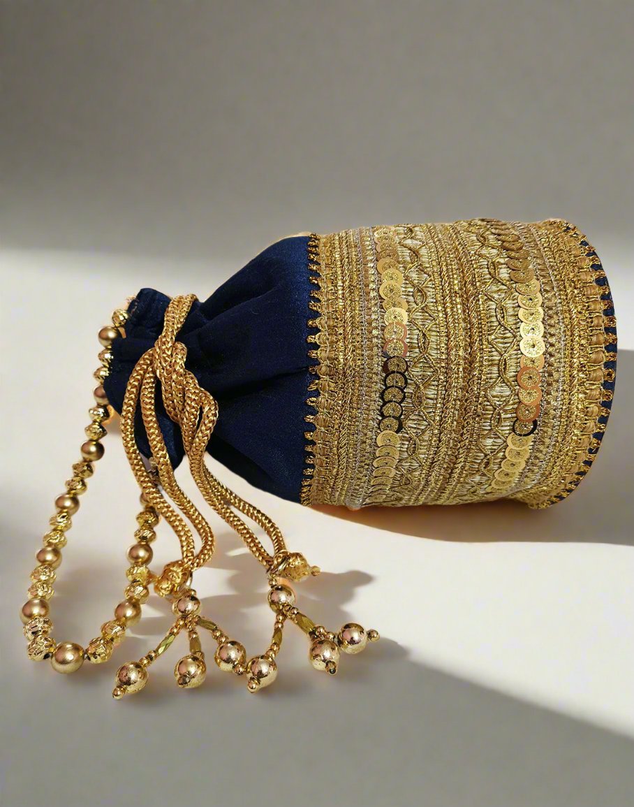 Zari Embellished Blue Potli | Peepal Clothing