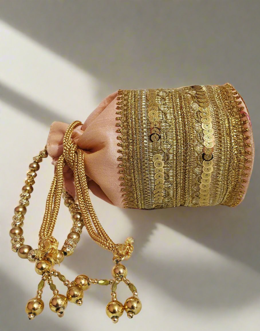Zari Embellished Peach Potli | Peepal Clothing