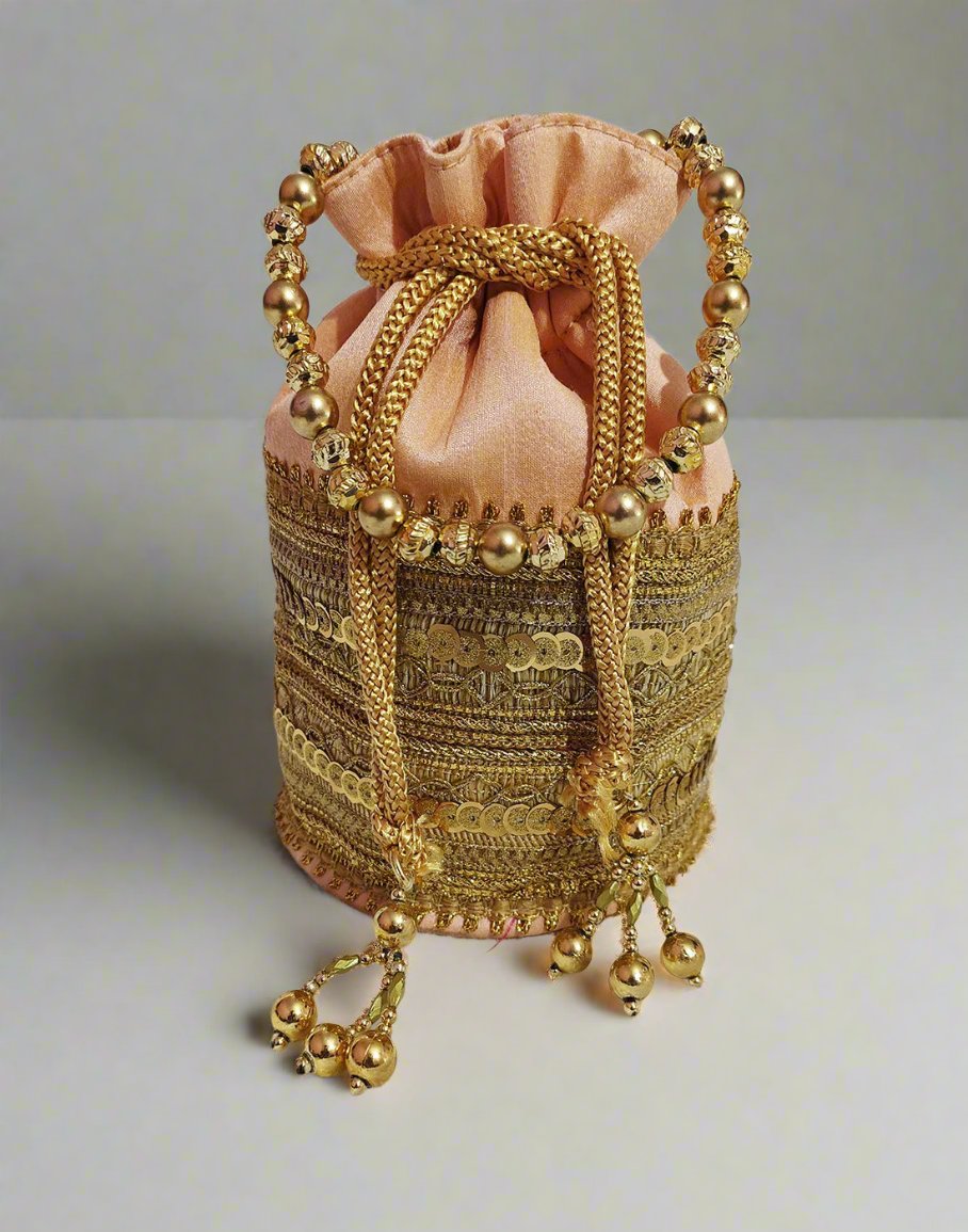 Zari Embellished Peach Potli | Peepal Clothing