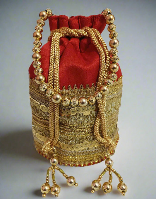Zari Embellished Red Potli | Peepal Clothing