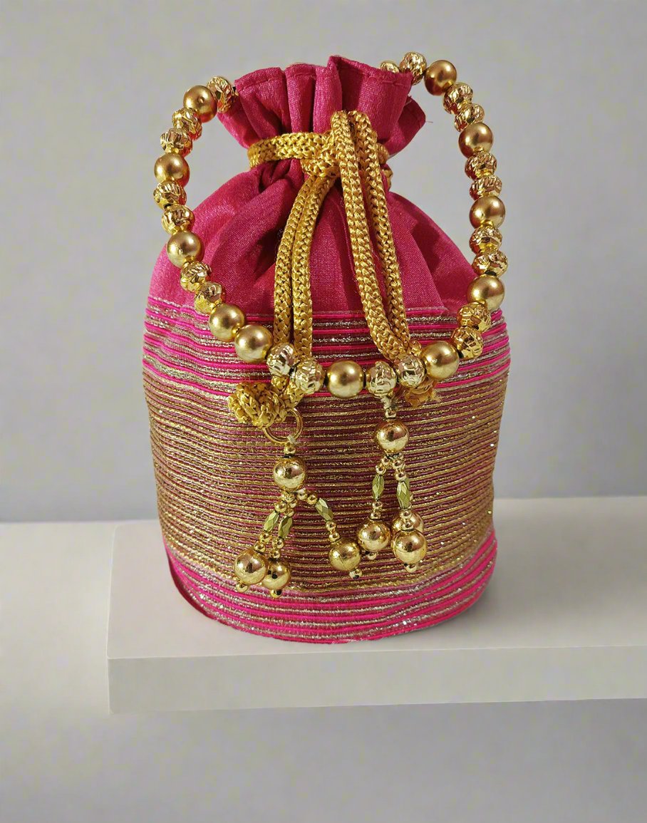 Zari Lace Embellished Pink Potli | Peepal Clothing