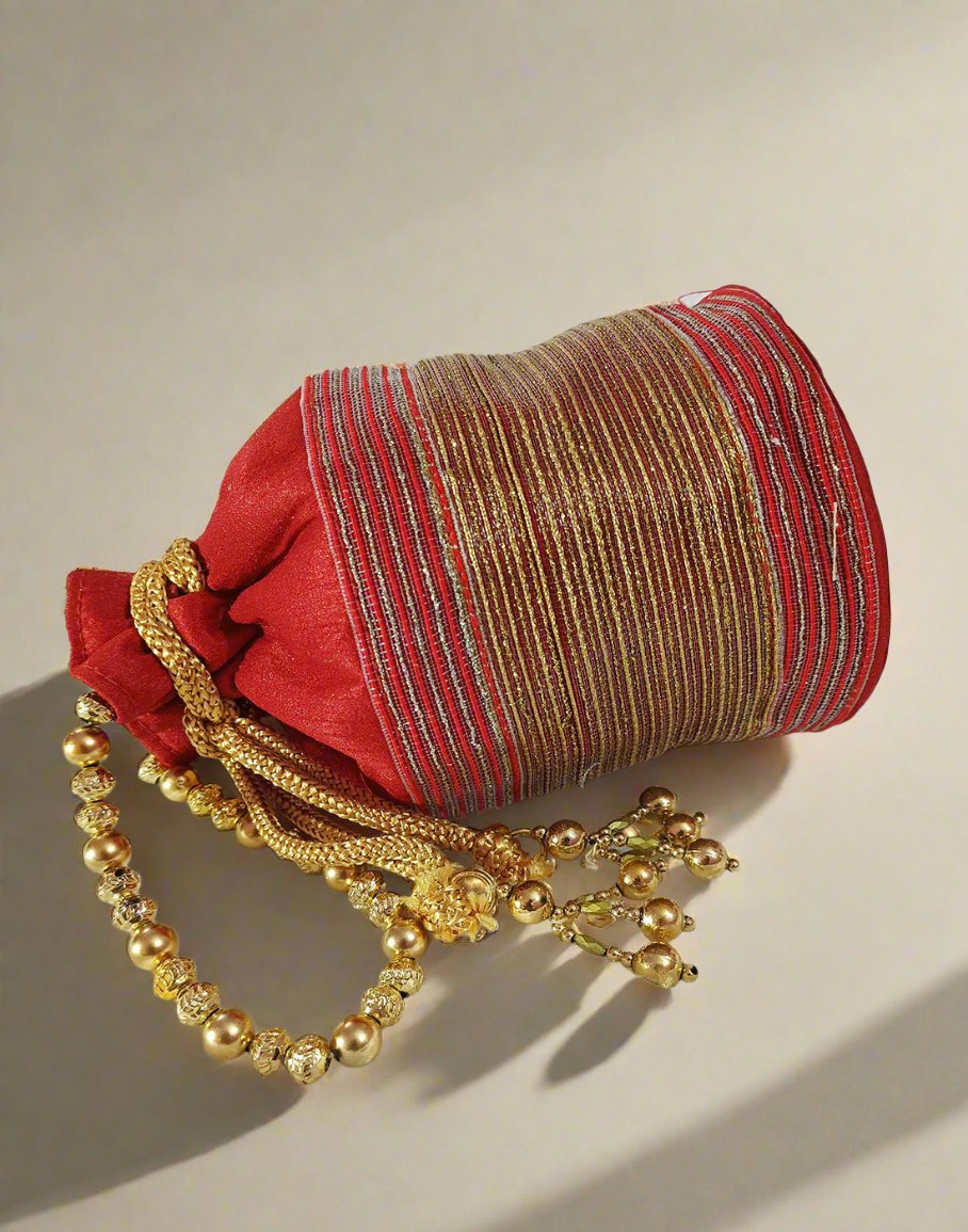 Zari Lace Embellished Red Potli | Peepal Clothing
