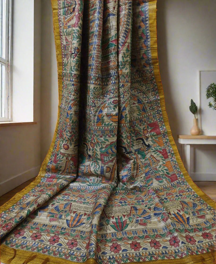 Madhubani Hand Painted Sarees || www.peepalclothing.com