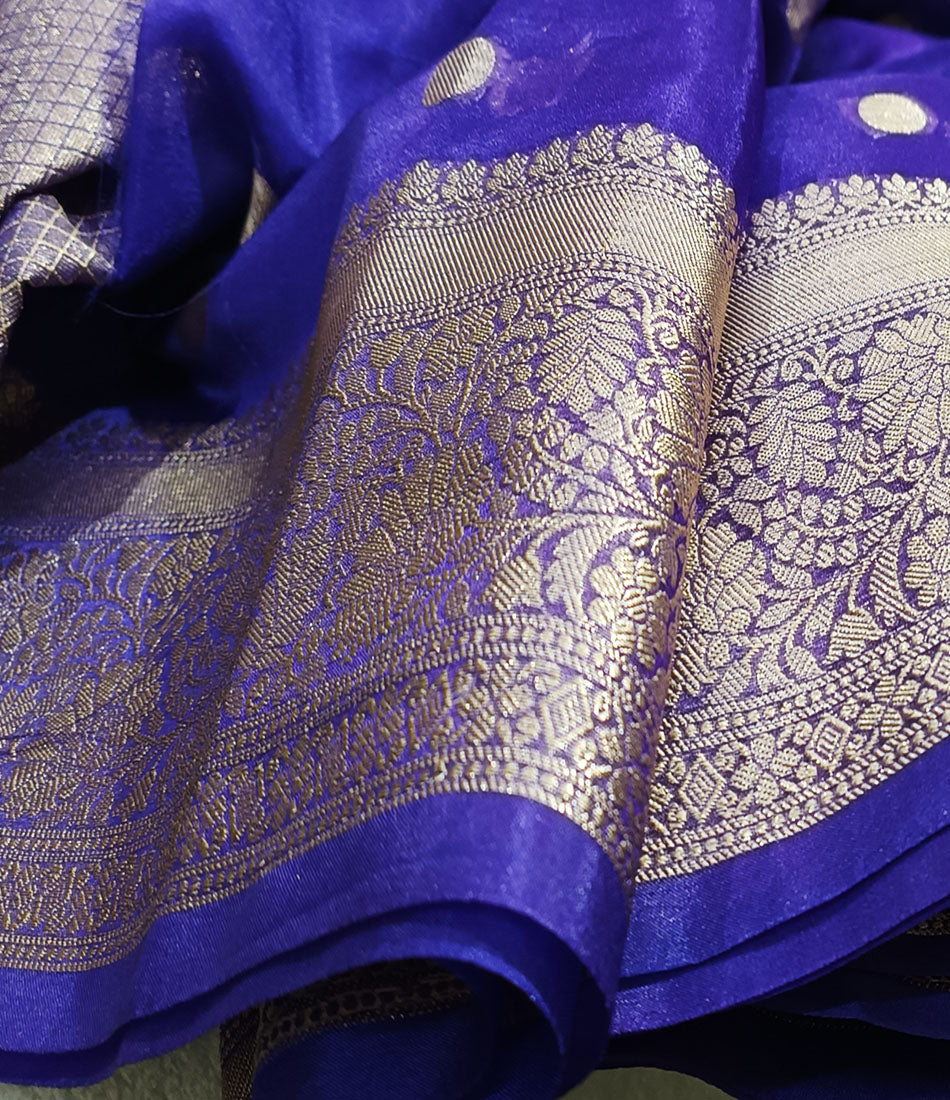 Blue Banarasi Kora Silk Organza Saree