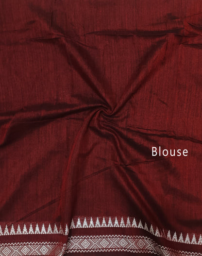 Brick Red Cotton Saree with Silver Zari Border