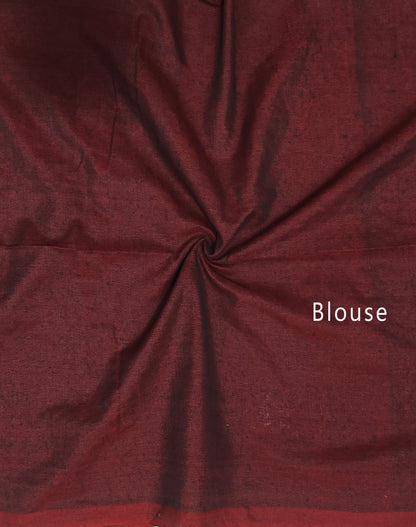 Brick Red Floral Embroidered Cotton Saree