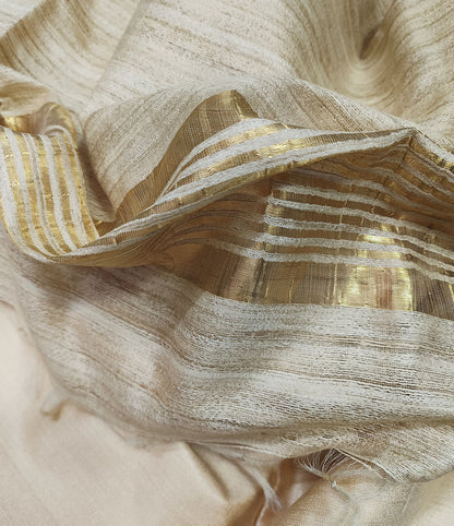 Golden-Natural Korean Tussar Ghicha Silk Saree