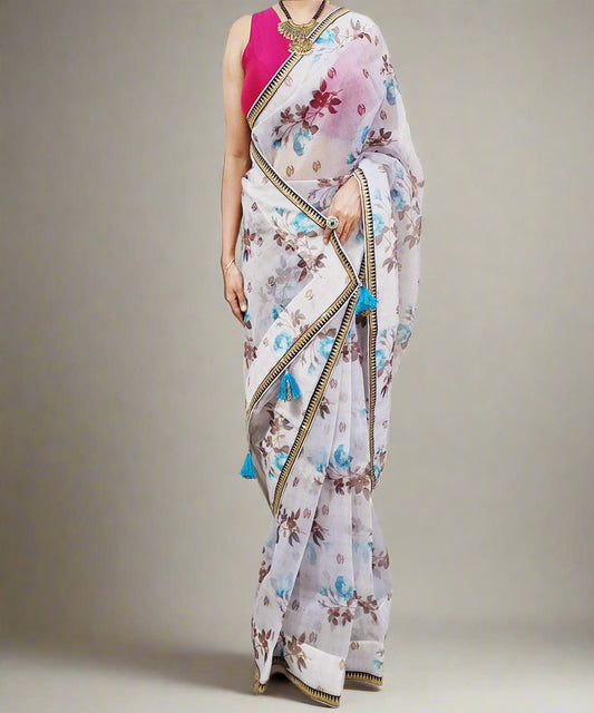 Leaf Printed Organza Saree