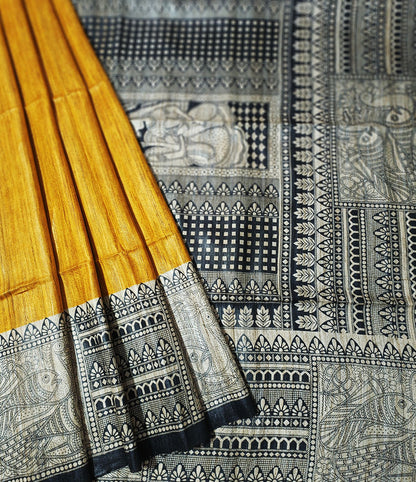 Yellow Madhubani Printed Silk Saree