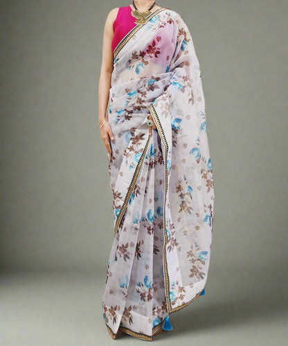 Leaf Printed Organza Saree