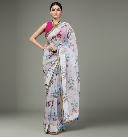 Leaf Printed Organza Saree