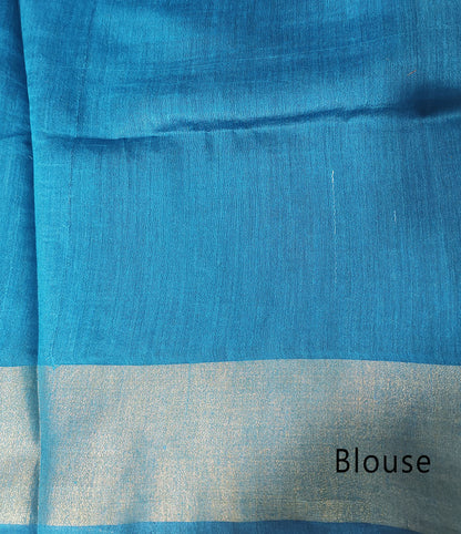 Blue Tussar Munga Embroidered Silk Saree