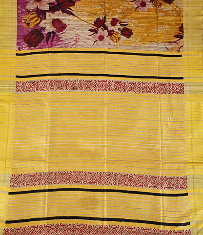 Floral Printed Tussar Ghicha Silk Saree