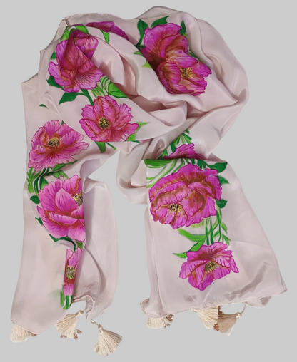 Blush Bloom Hand-Painted Crepe Silk Stole