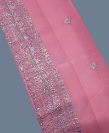 Baby Pink Banarasi Pure Khaddi Chiffon Saree