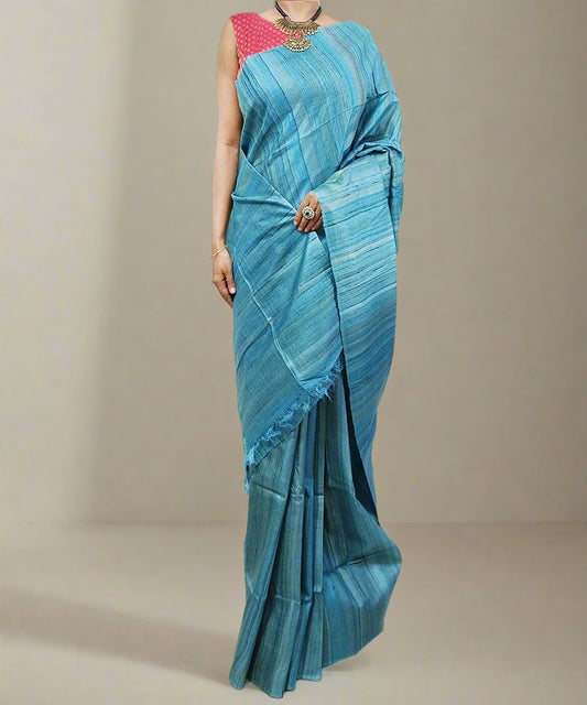 Sky Blue Desi Tussar Silk Saree