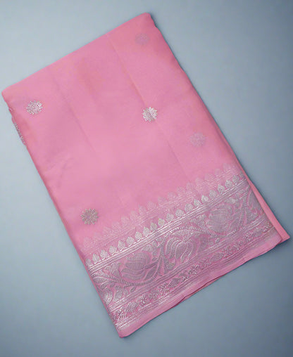 Baby Pink Banarasi Pure Khaddi Chiffon Saree