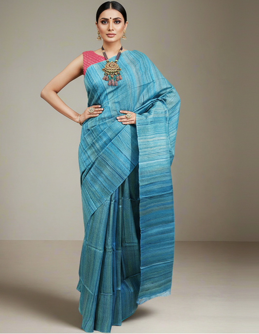 Sky Blue Desi Tussar Silk Saree