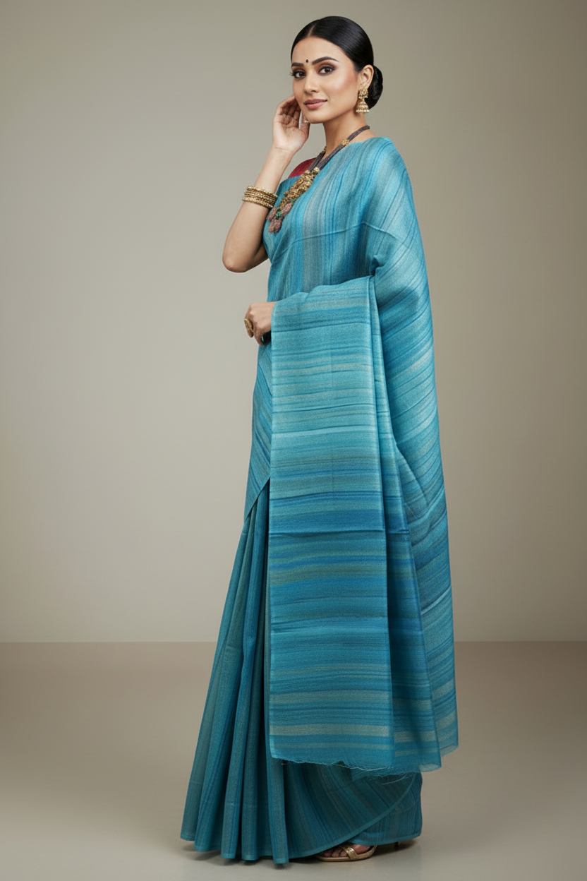 Sky Blue Desi Tussar Silk Saree