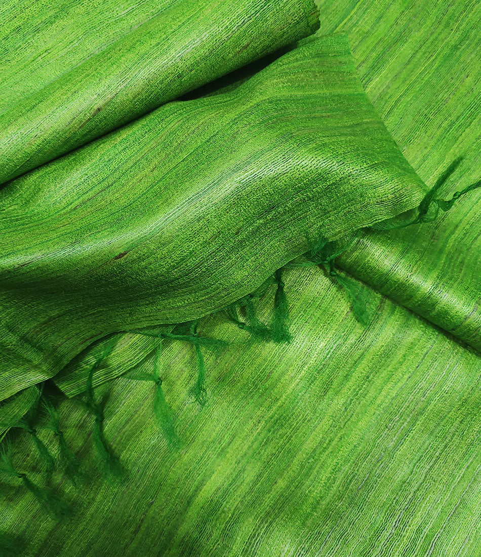 Green Handloom Tussar Ghicha Silk Saree