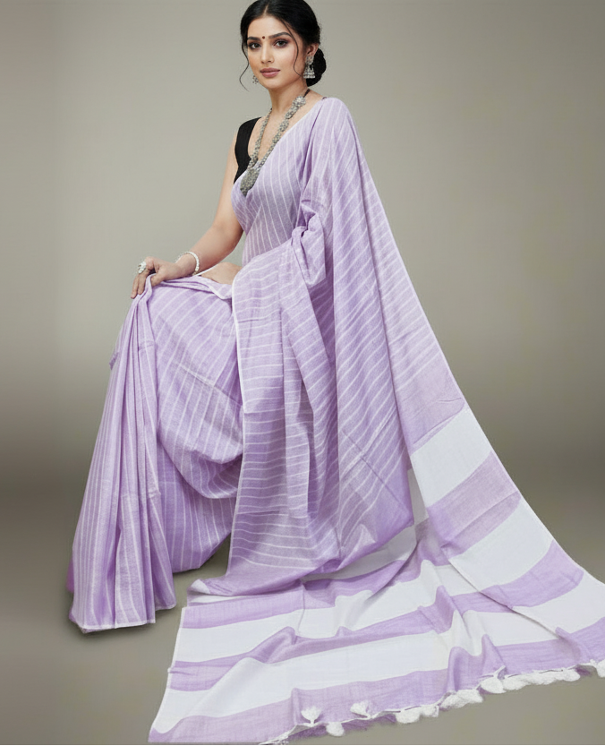 Light Purple Cotton Slub Saree