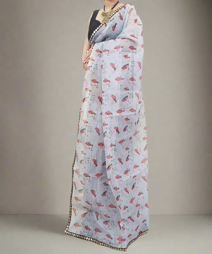 Bird Printed Organza Saree