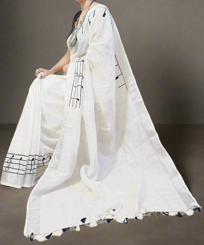 White Handloom Pure Linen Saree
