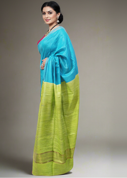 Blue and Green Handloom Viscose and Ghicha Silk Saree