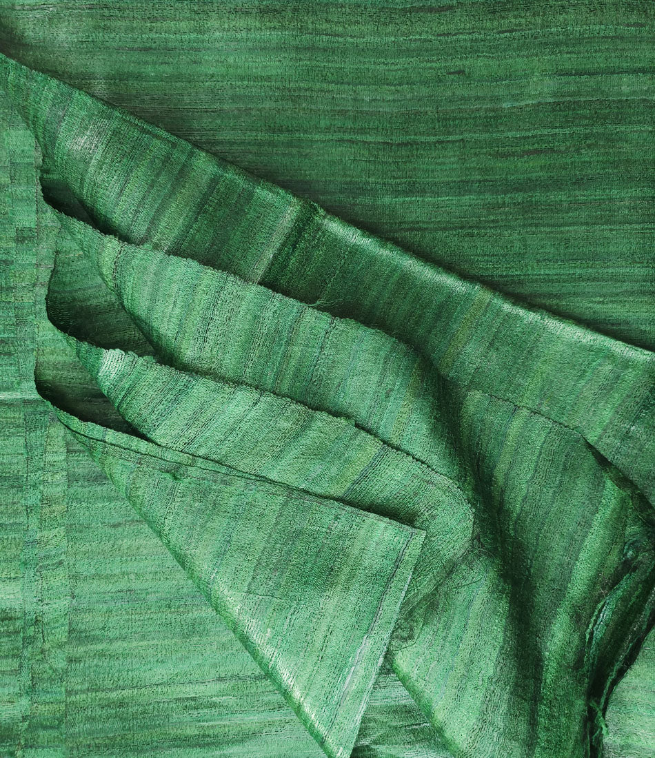 Dark Green Handloom Tussar Ghicha Silk Saree