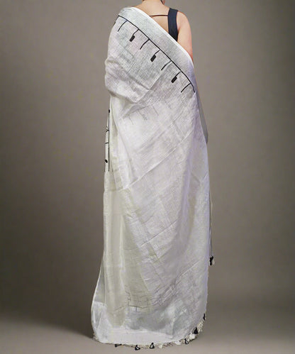 White Handloom Pure Linen Saree