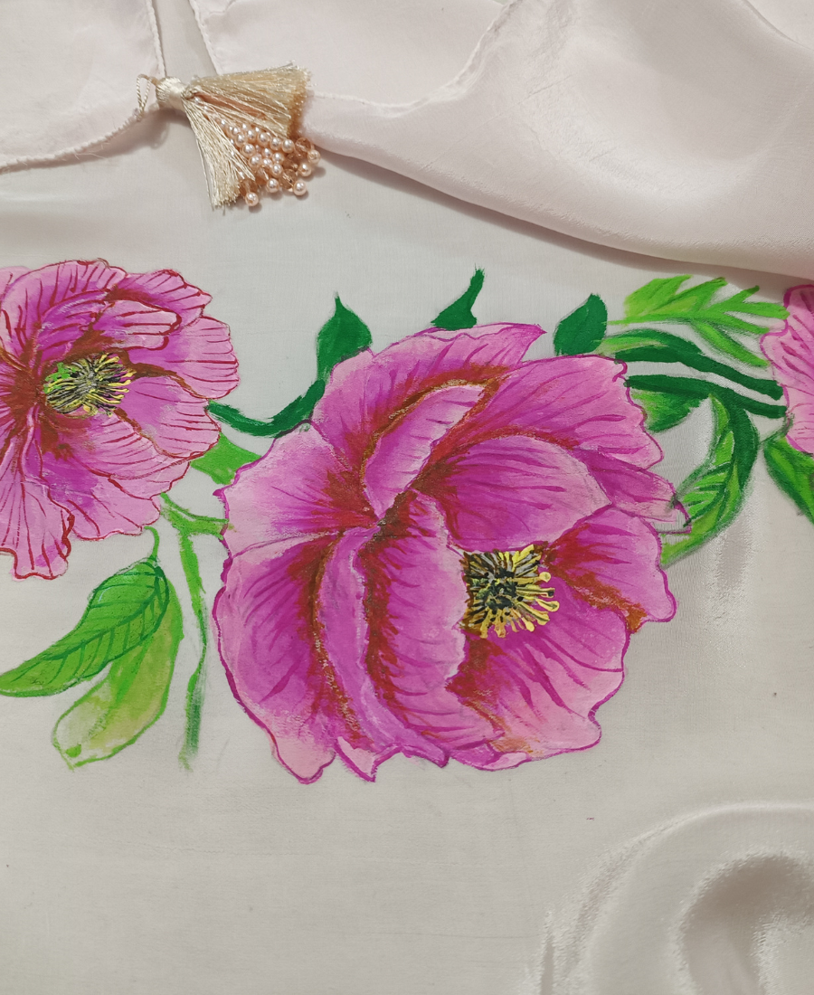 Blush Bloom Hand-Painted Crepe Silk Stole