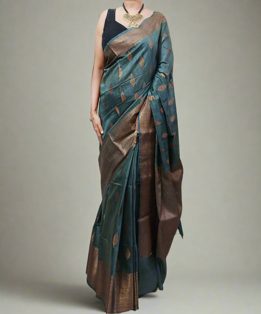 Weaved Buta Grey Munga Silk Saree