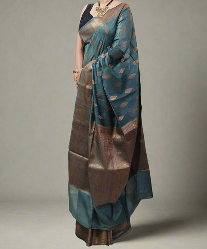 Weaved Buta Grey Munga Silk Saree