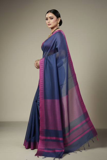 Temple Border Navy Blue Kota Viscose Saree