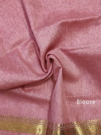 Pink Embroidered Silk Linen Saree