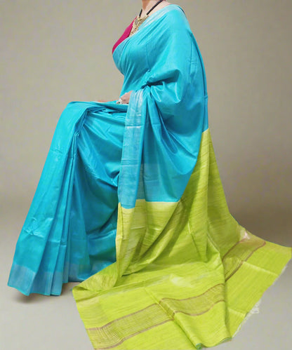 Blue and Green Handloom Viscose and Ghicha Silk Saree