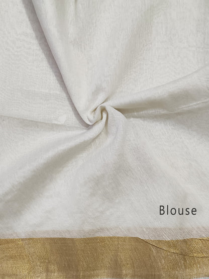 Off-white Embroidered Silk Linen Saree