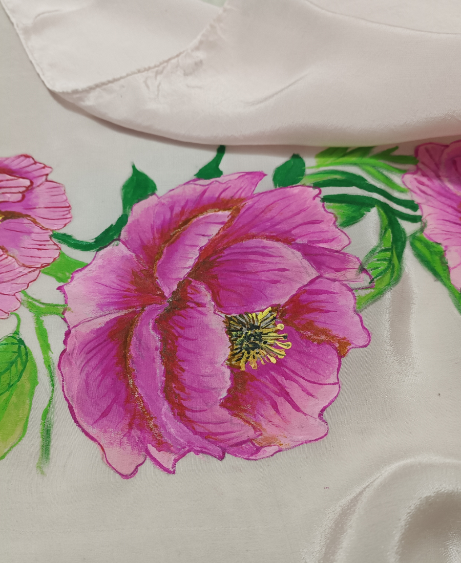 Blush Bloom Hand-Painted Crepe Silk Stole