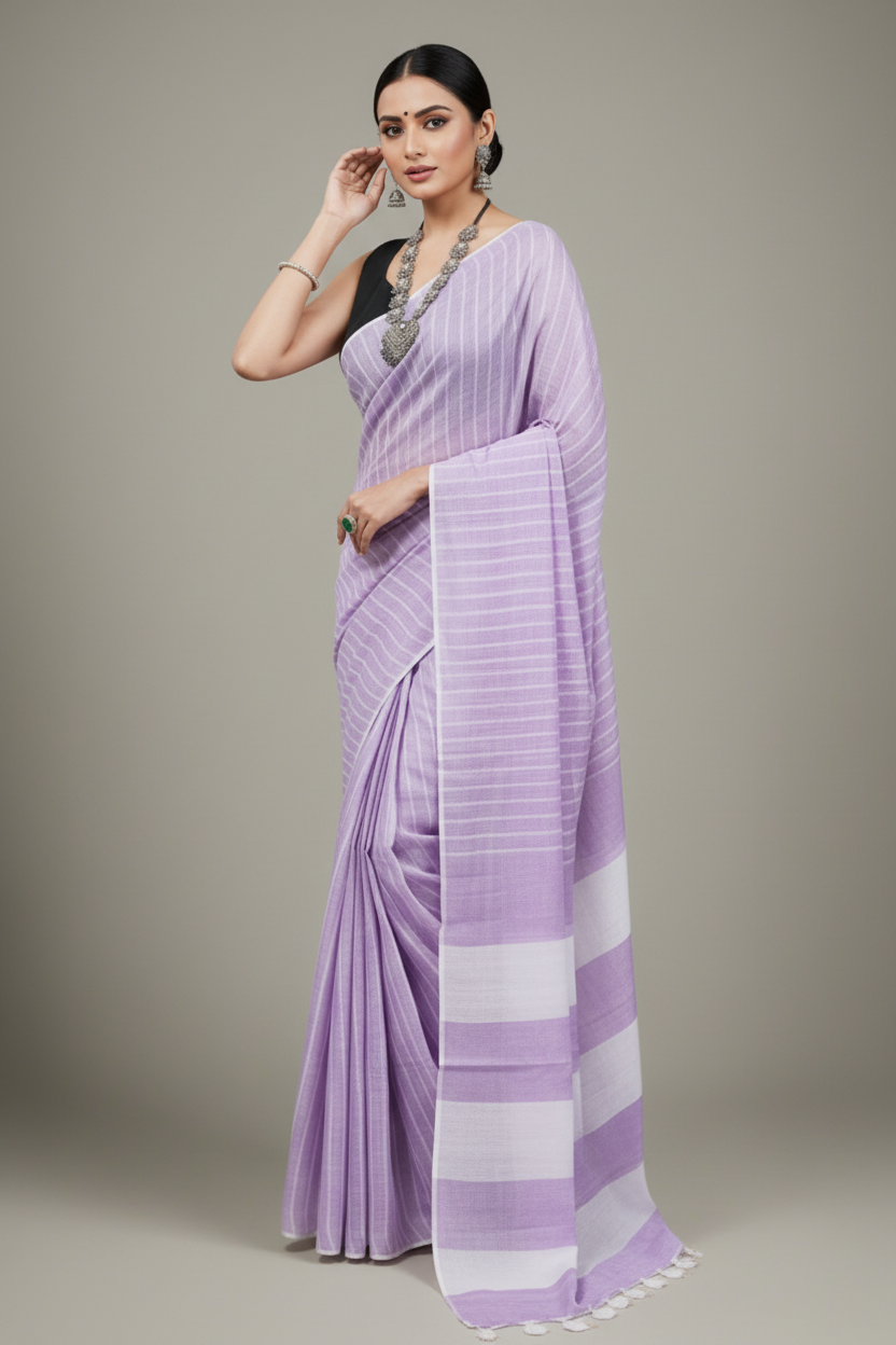 Light Purple Cotton Slub Saree