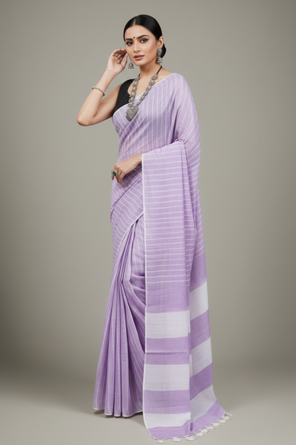 Light Purple Cotton Slub Saree