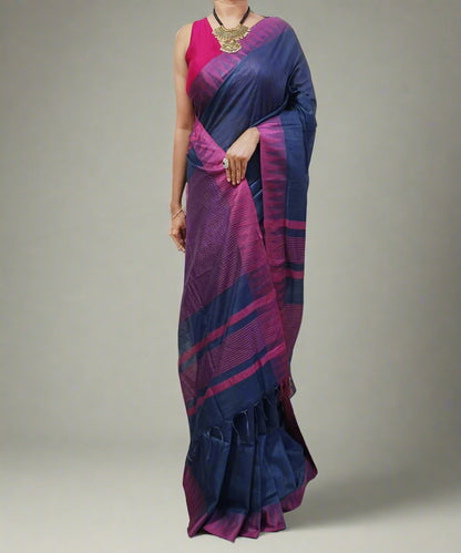Temple Border Navy Blue Kota Viscose Saree