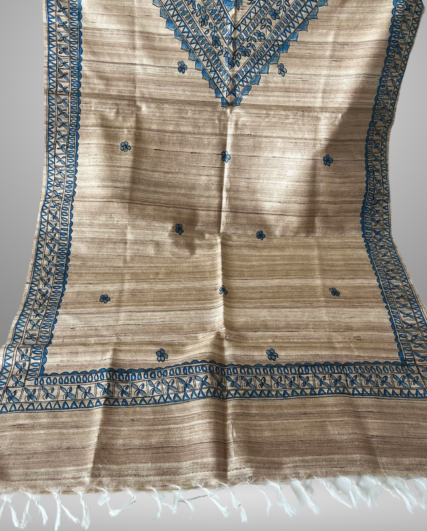 Authentic Hand-Painted Madhubani Tussar Ghicha Silk Dupatta - Traditional Mithila Art Heritage Wrap