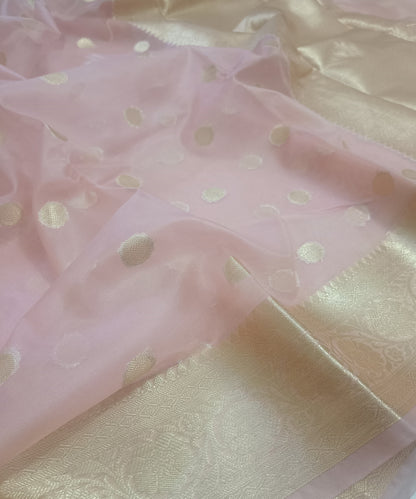 Baby Pink Banarasi Kora Silk Organza Saree