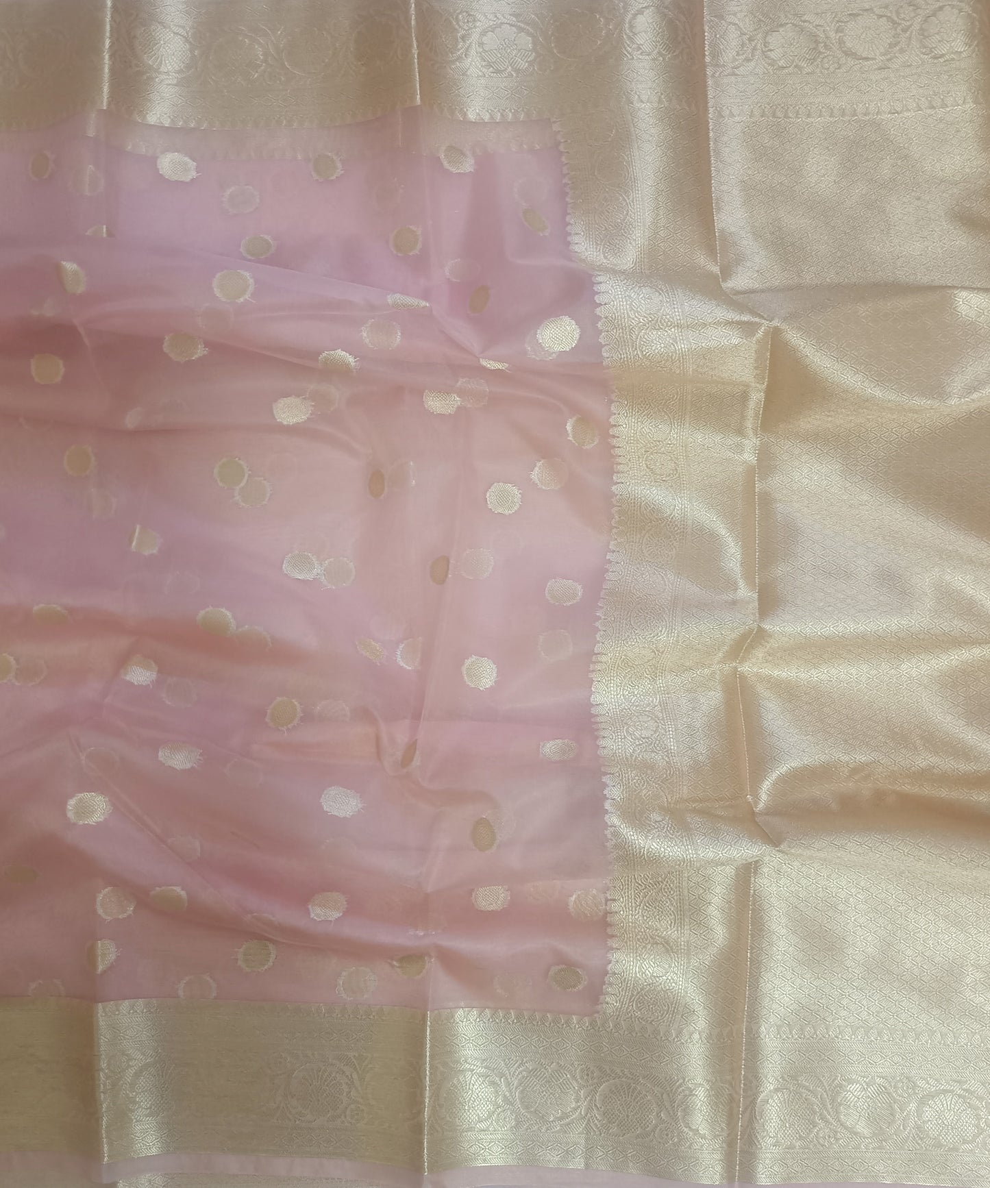 Baby Pink Banarasi Kora Silk Organza Saree