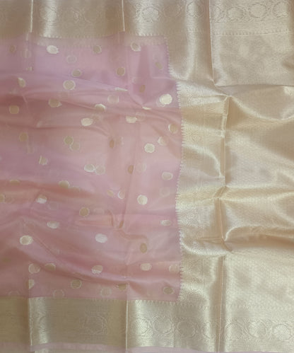 Baby Pink Banarasi Kora Silk Organza Saree