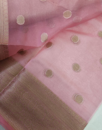 Baby Pink Banarasi Kora Silk Organza Saree