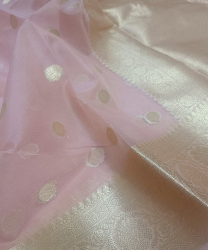 Baby Pink Banarasi Kora Silk Organza Saree