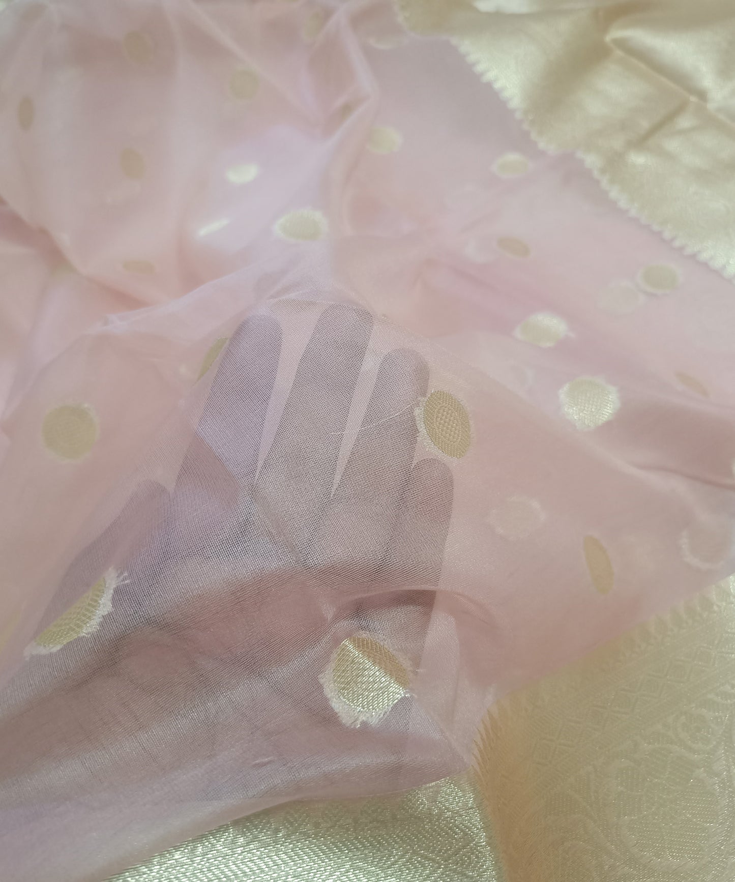 Baby Pink Banarasi Kora Silk Organza Saree