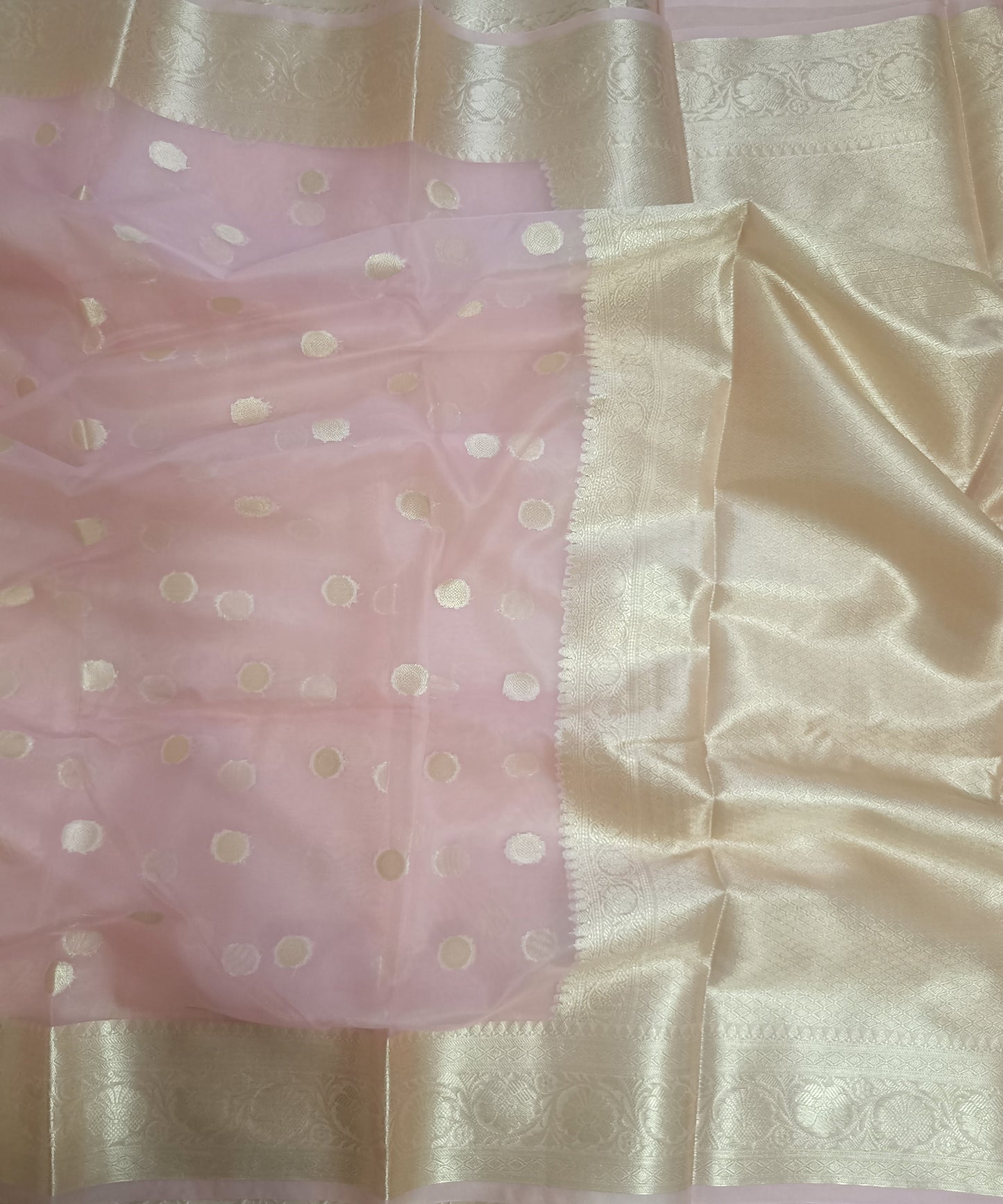 Baby Pink Banarasi Kora Silk Organza Saree