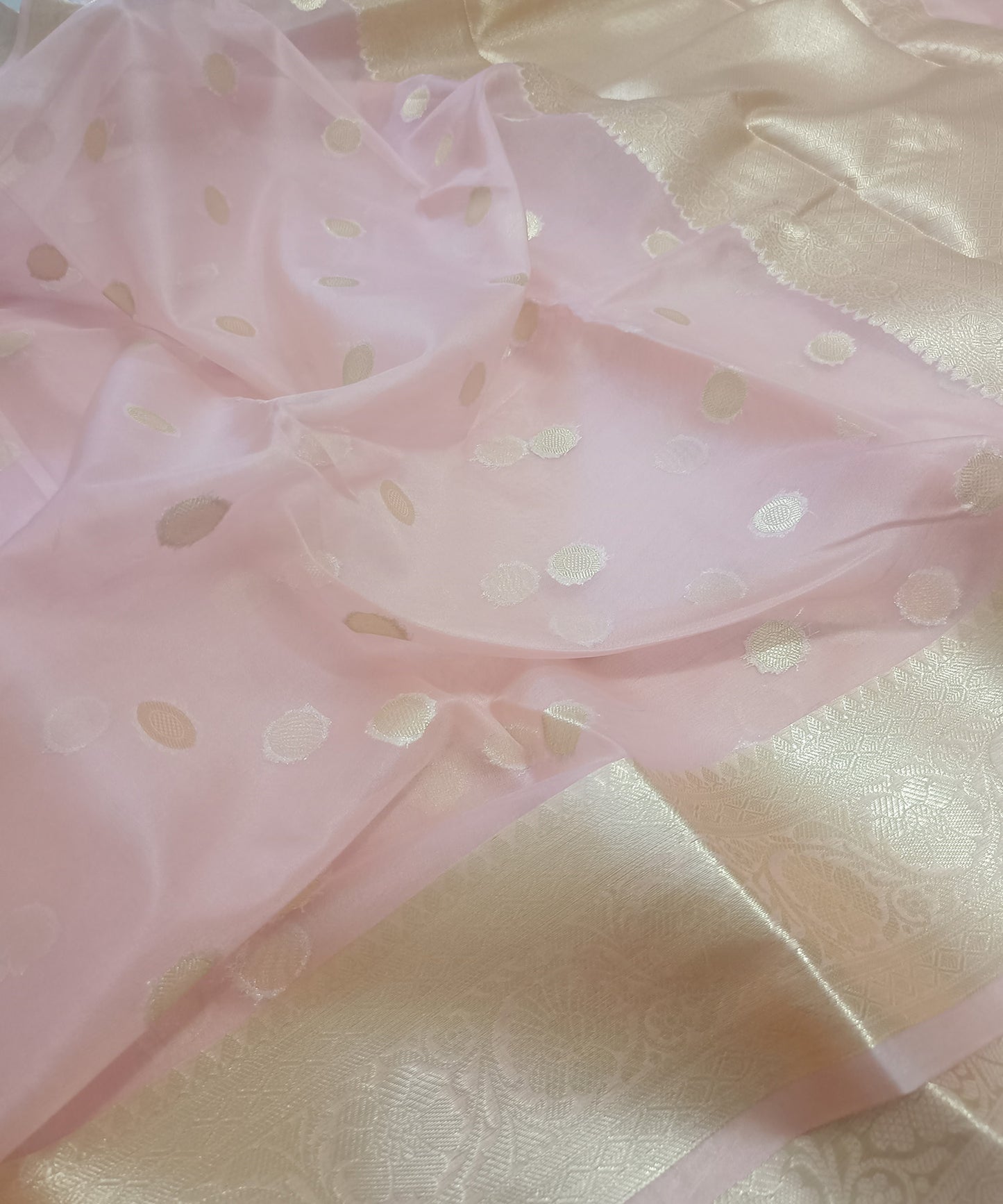 Baby Pink Banarasi Kora Silk Organza Saree